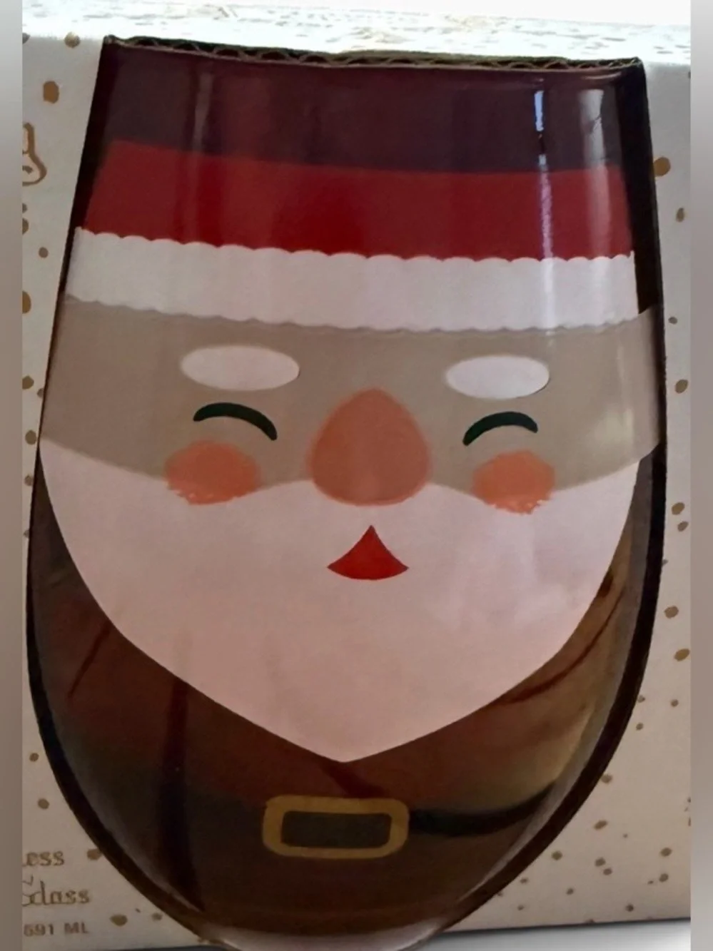 Home Essentials Santa Christmas Stemless Wine Glass 20 Oz NIB